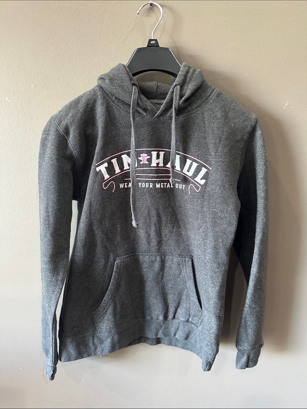 Tin Haul Charcoal Gray Hoodie with Pink Logo Accents